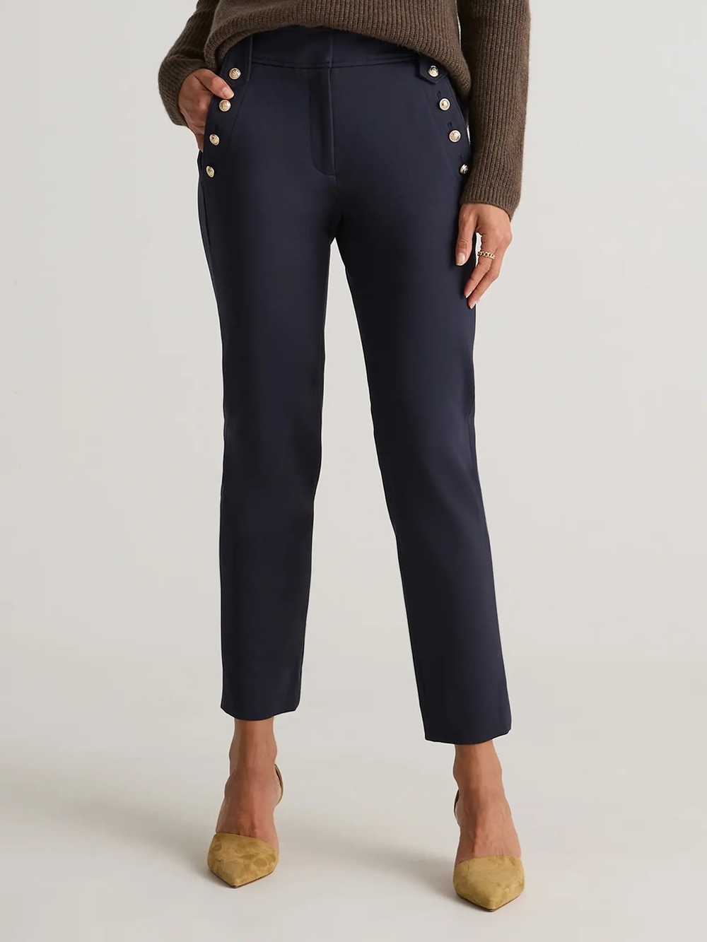 NWT Quince Navy Ultra-Stretch Ponte Straight Leg Mariner Pants. Size S